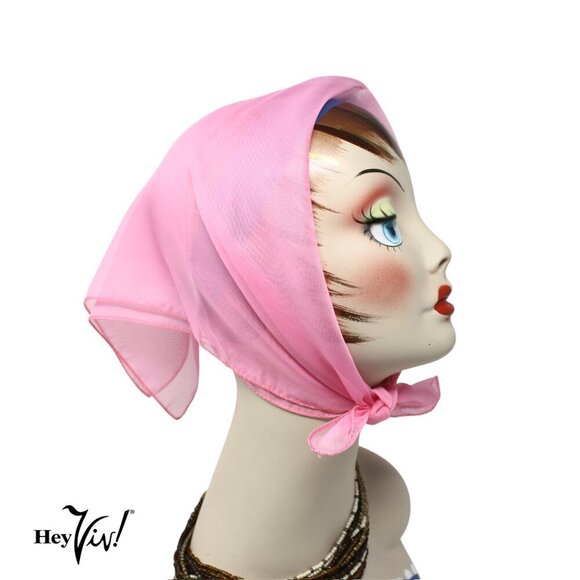 Pink Sheer Chiffon Scarf 50s Style for Head Neck Costume 21" Square - Hey Viv - Picture 1 of 7